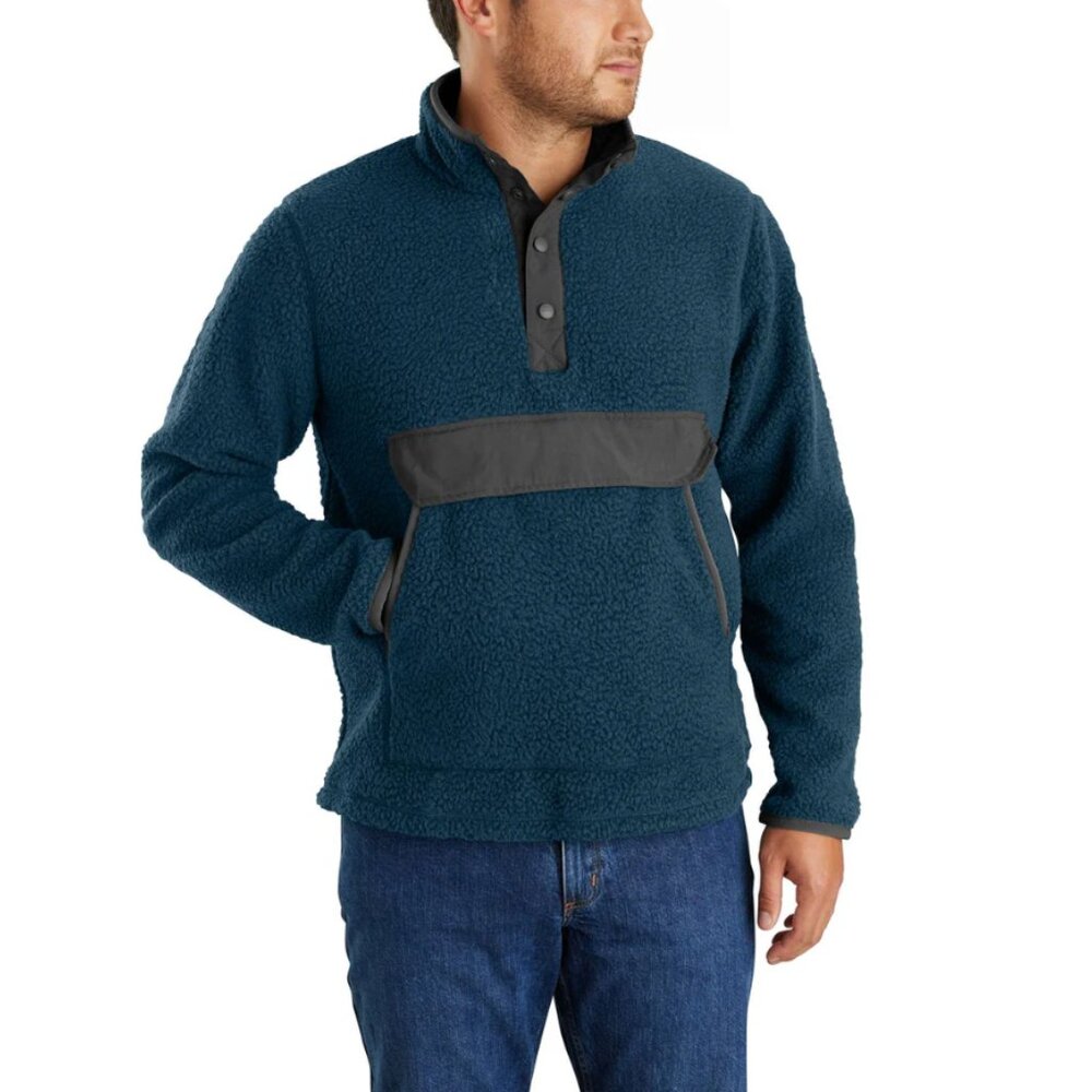 Carhartt Fleece Snap Pullover Mens Sz 2XL Dark Teal Relaxed Fit Sherpa Jacket